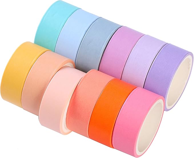 30 Rolls Washi Masking Tape Set, 15mm Wide Colorful Rainbow, Decorative Writable Craft Tape for DIY Scrapbook Designs