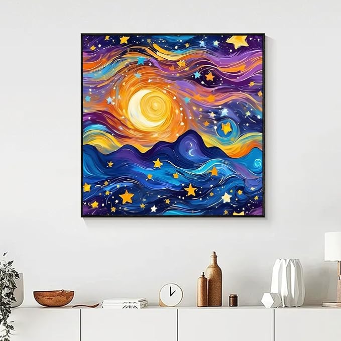 Yezavesu Starry Night Diamond Art Kits for Adults, Starry Sky Diamond Painting Kit for Beginners, 5D DIY Round Full Drill Painting with Gem Art Craft Kits for Home Wall Decor 14x14 Inch