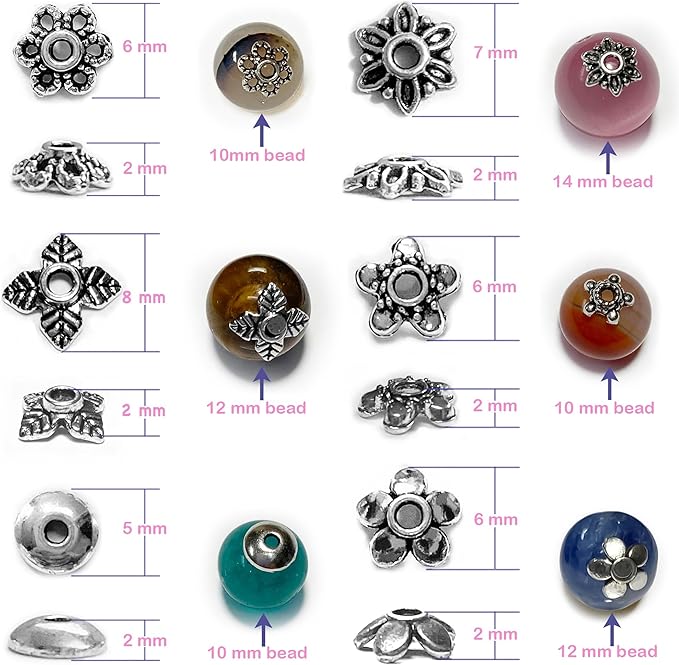 Sparkling Charms Antique Spacer Bead Caps – Mixed Bali & Tibetan Style Metal End Caps for Jewelry Making, Fits 8–14mm Beads, Silver Finish for Bracelets Necklaces Earrings DIY Crafts (Silver, 600pcs)