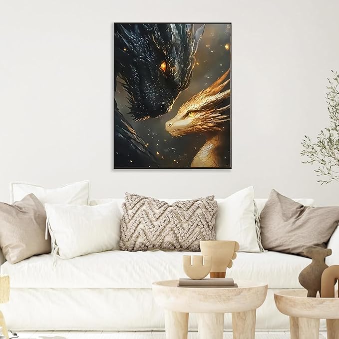 Fotasmua Paint by Numbers Kit for Adults Beginners, Black Golden Dragons Adult Paint by Numbers on Canvas, DIY Easy Acrylic Oil Painting Arts and Crafts Kits for Home Wall Decor (16x20Inch)