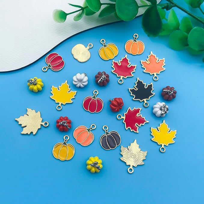Youdiyla 48pcs Alloy enamel maple leaf pumpkin set series Pendant Jewelry Making DIY Keychain Earrings Pendant Various Design Charms for Jewelry Making Bracelets Necklace (SN279)