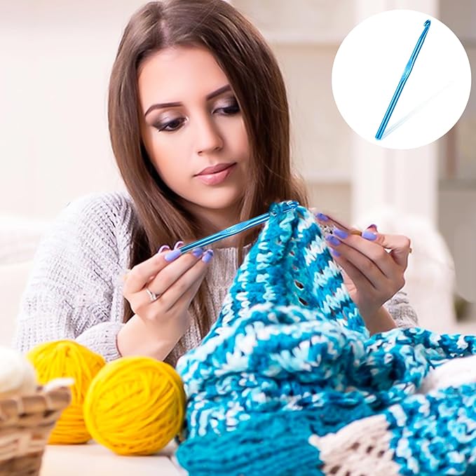 7mm Aluminum Crochet Hook Bulk Crochet Needles Knitting Needles for DIY Yarn Craft Smooth Crochet Needles for Knitting Craft Yarn Contribute to Beginners (Blue)
