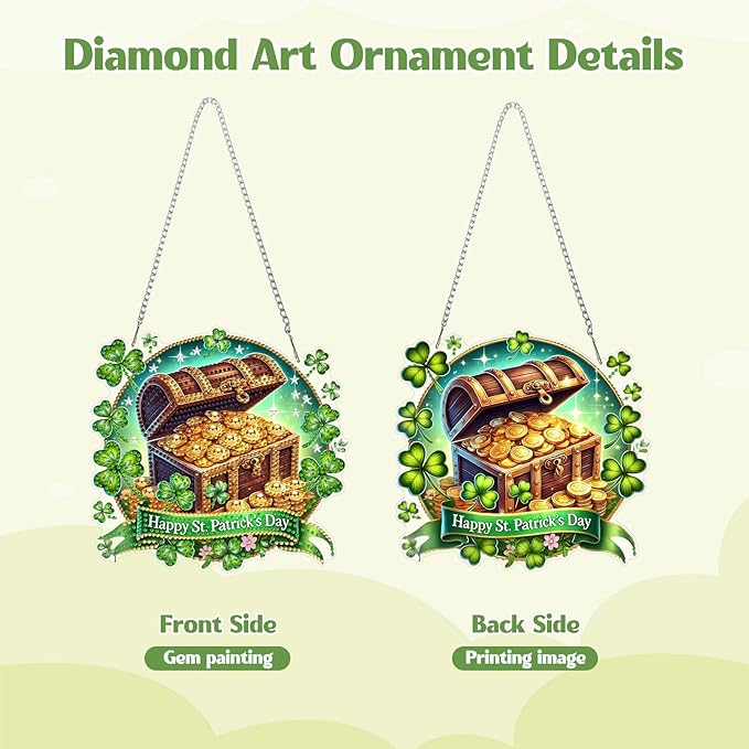 GHHKUD Clover Diamond Art Hanging Kit for Adults, DIY Double Sided Diamond Painting Hanging St.Patrick's Day, Special Shaped Acrylic Ornaments Pendants for Window Home Garden Wall