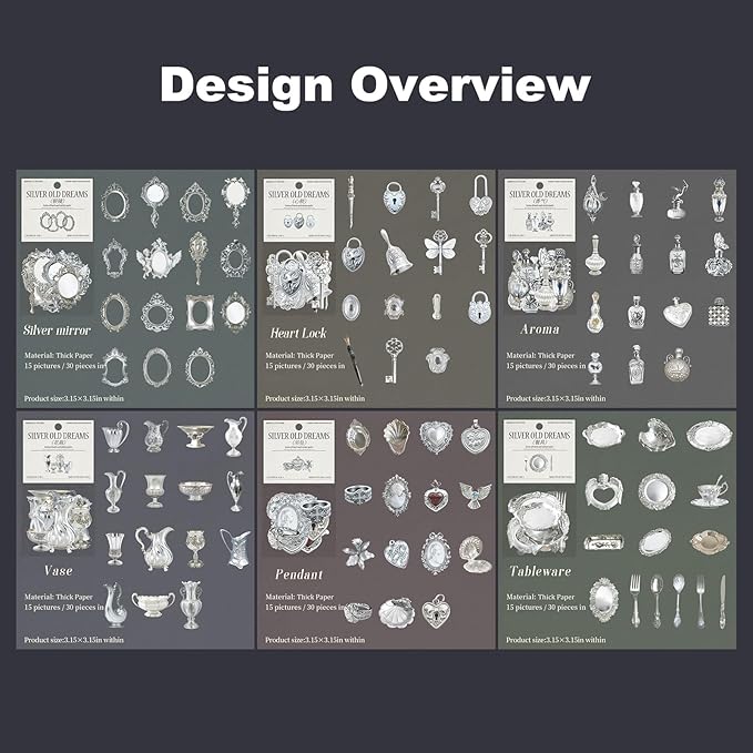Vintage Silverware Cardstock Stickers – Borderless Hollow-Cut Die Cuts, Peel & Stick, 180 Pieces for Scrapbook Journal Planner Collage DIY
