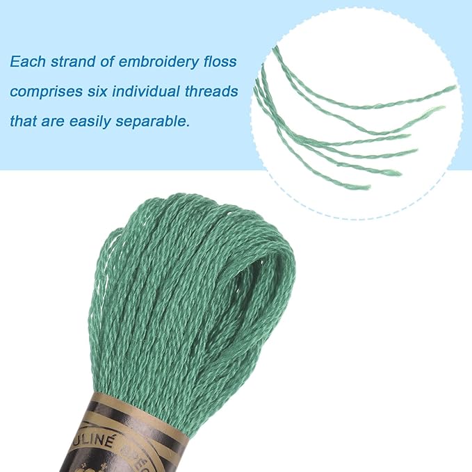 HARFINGTON 12 Skeins Embroidery Floss 8m Each Egyptian Long Fiber Cotton Cross Stitch Thread 26S/2x6 for Embroidery Projects Bracelet, Sea Green