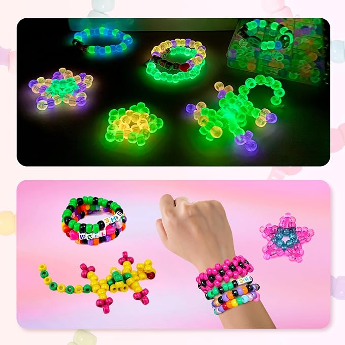 ARIANACO Pony Beads for Bracelet Making Kit with Letter Beads for Friendship Bracelets String Sets,5 Boxes Rave Kandi Beads Bulk for Keychain Crafts and Jewelry Making Supplies