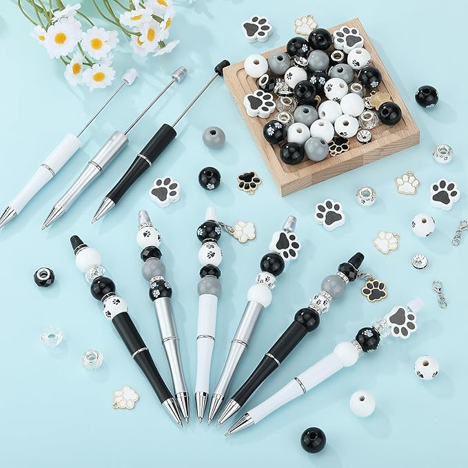 18pcs DIY Beadable Pens Set Pens for Beads Dog Paw Pattern Beaded Pen Kit for Students Teacher Office Supplies DIY Making Gifts(Paw)
