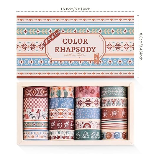 20 Rolls Bohemia Theme Washi Tape Set,Writable Decorative Tapes for Scrapbooking, Junk Journal Supplies, Bullet Journaling, 0.6"x79" per Roll