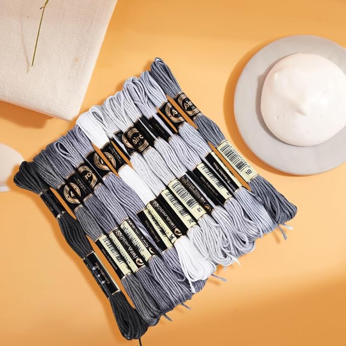 12 Skeins 6 Strands Grey Gradient Friendship Bracelet String Variegated Embroidery Needlepoint Cross Stitch Floss Yarn Thread Bulk for Sewing Bracelets Making Knitting Stitching Crafts DIY