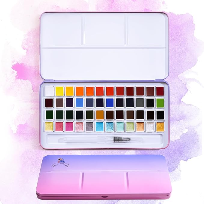 MeiLiang Watercolor Paint Set, 36 Standard Colors and 12 Glittery Colors in Exquisite Carrying Box with Metal Ring and Watercolor Brush, Perfect as Art Gift, Suitable for Beginners, Professionals