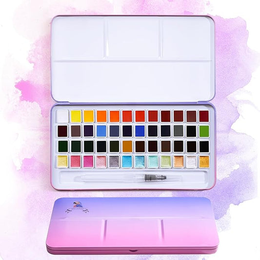 MeiLiang Watercolor Paint Set, 36 Standard Colors and 12 Glittery Colors in Exquisite Carrying Box with Metal Ring and Watercolor Brush, Perfect as Art Gift, Suitable for Beginners, Professionals