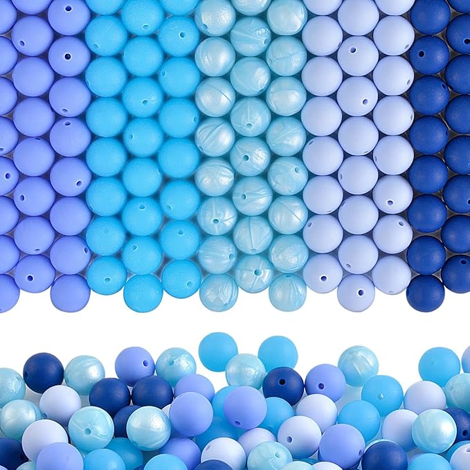 ZIFTY 150Pcs Silicone Beads for Keychain Making Kit 15mm Bulk Loose Round Rubber Silicone Focal Beads for Pens, Necklace Bracelet Making Kit, Jewelry, Art, Crafts, DIY(Blue)