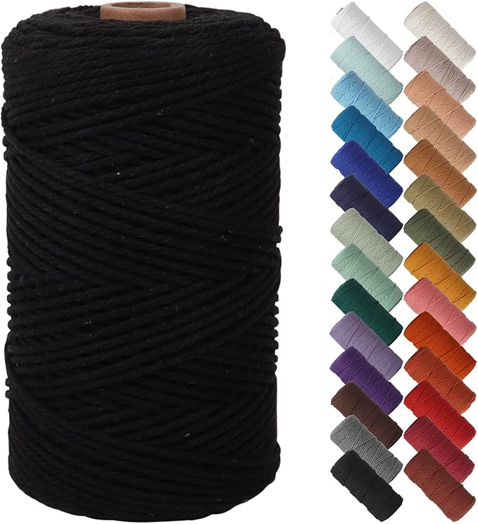 NOANTA Black Macrame Cord 2mm x 220yards, Colored Macrame Rope, Cotton Rope Macrame Yarn, Colorful Cotton Craft Cord for Wall Hanging, Plant Hangers, Crafts, Knitting