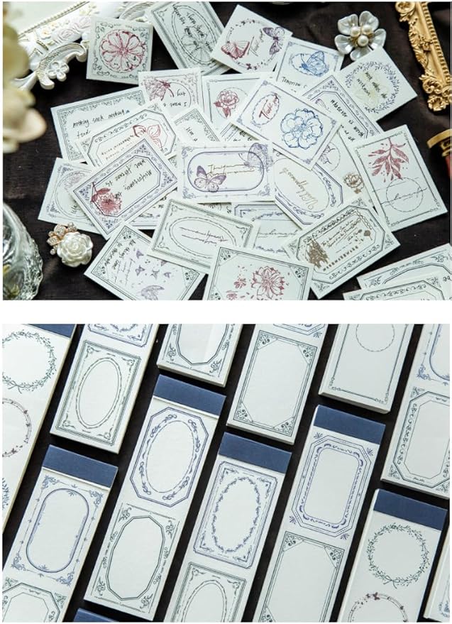 Alideco 400pcs Scrapbook Paper Vintage Message Notes Border Scrapbooking Paper for Journaling Supplies, Decorative Craft Paper for Junk Journals (baizhantingzhihua)
