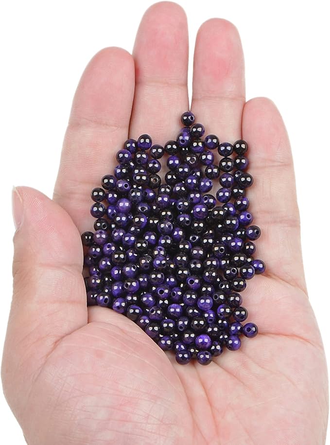 bymitel 210pcs crystal beads stone gemstone round energy healing loose beads with stretch cord for jewelry making bracelets anklets (purple tiger's eye, 4mm 210pcs)