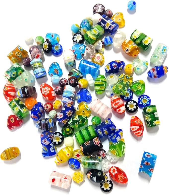 100 Pieces Assorted Glass Beads for Jewelry Making Adults, Large and Small Mixed Shaped Glass Beads Bulk for DIY Necklaces Bracelets, Crafting Supplies Kit