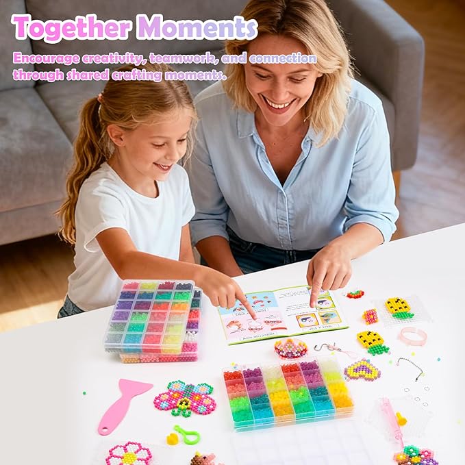 9000 pcs non-iron fuse beads kit, 72 colors, 5mm spray-activated beads with pegboards & accessories for kids diy crafts and art gifts