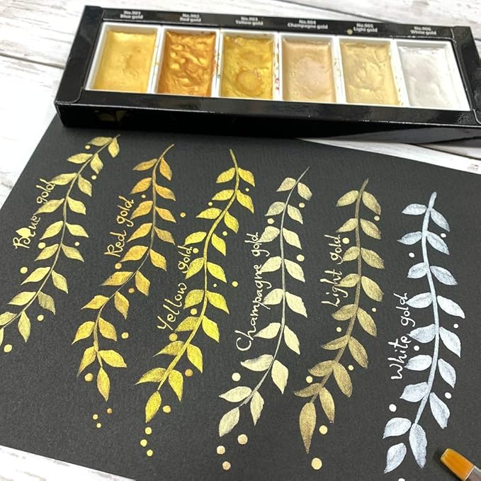 Kuretake GANSAI TAMBI 6 colors, 3 pack set, STARRY, PEARL, GEM, Watercolor Paint Set, Gold, Silver, Glitter, for Professional, Artist, Made in Japan