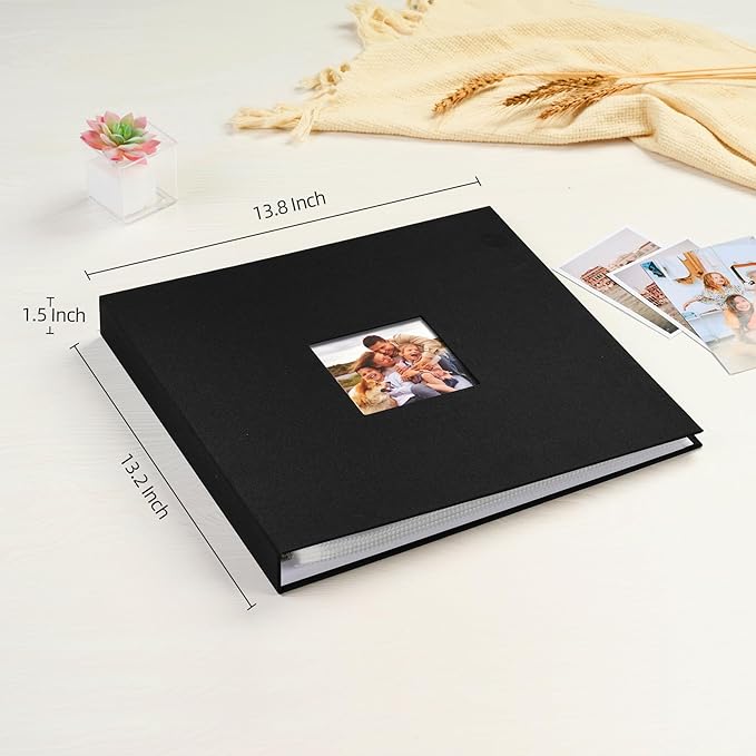 Mublalbum 12x12 Inch DIY Scrapbook Photo Album with 40 Plastic Sleeves 80 Pages Linen Cover 3 Ring Folder Binder for Wedding Baby Family and DIY Projects (Black)