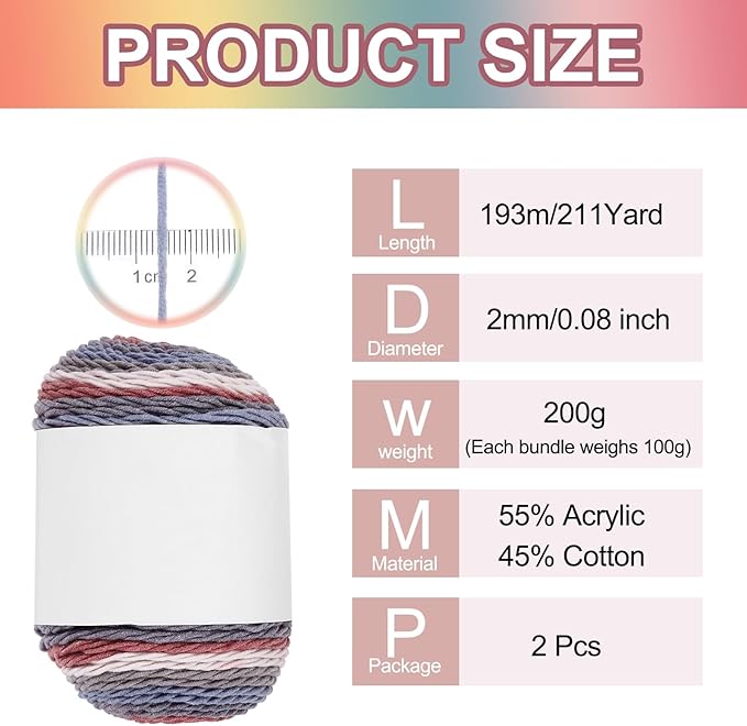 MECCANIXITY Cotton Acrylic Yarn for Crocheting, 422 Yard 5 Ply Soft Gradient Yarn Acrylic 45% Cotton 55% Used for DIY Knitting Blankets Scarves(2 Packx100g,Red,Gray,White)