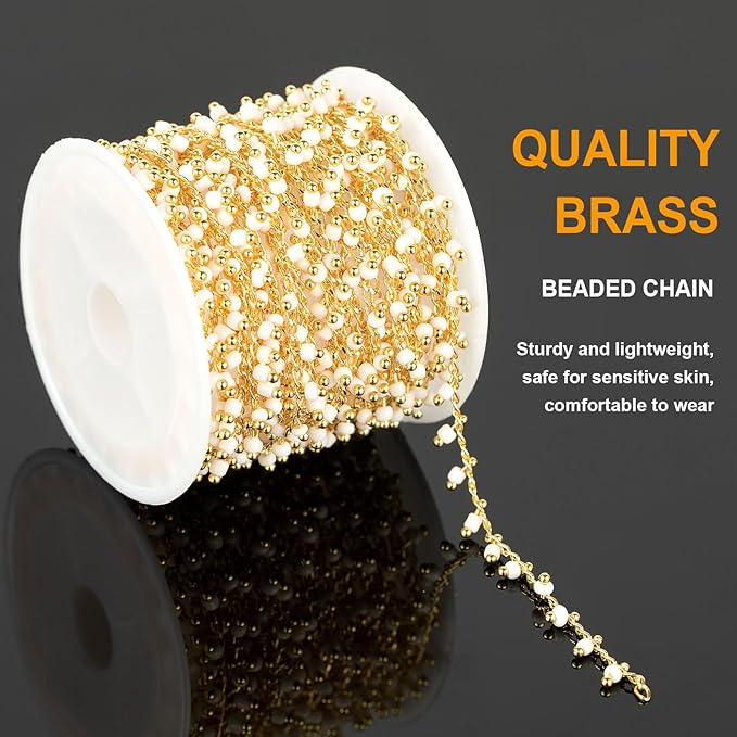 KYUNHOO 13 Feet/4M Light Gold Brass Cable Chain Bulk Small Beaded Chain for Jewelry Making Women Necklace Chain Roll Thin Curb Bracelet Chain with Jewelry Findings Craft DIY