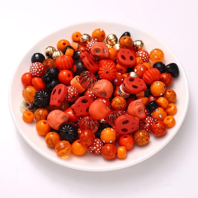 1941PCS+ Halloween Beads for Jewelry Making Orange Black Pumpkin Skull Polymer Clay Letter Beads with Boo Spooky Ghost Pumpkin Witch Hat Pendant Accessories for DIY Necklace Bracelets Making Kit