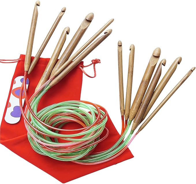 KnitPal 47-inch (120 cm) Circular Crochet Hooks Double Ended Tunisian Crochet Hooks Set with Cable for Afghan Crocheting in the Round - 6 US Sizes: J/6mm, K/6.5mm, L/8mm, M/9mm, N/10mm, O/12mm