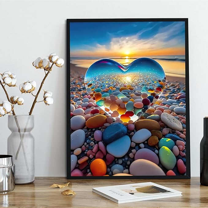 EIBEILI Adult Diamond Painting Set -Seaside Pebbles Diamond Painting Set, 5D Diamond Painting, DIY Full Diamond Painting Gemstone Craft 11.8x15.7 inches