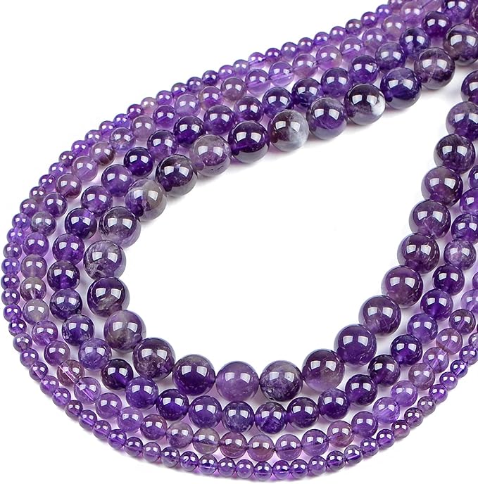 bymitel 210pcs natural crystal beads stone gemstone round energy healing loose beads with stretch cord for jewelry making bracelets anklets (amethyst, 6mm 210pcs)