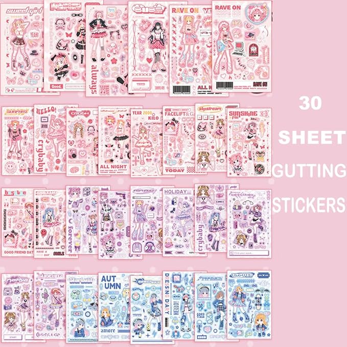Cute Girly Stickers 600 Kawaii 20 Scrapbook Papers for Journaling Anime Girl Kids Scrapbook Kit for Girls