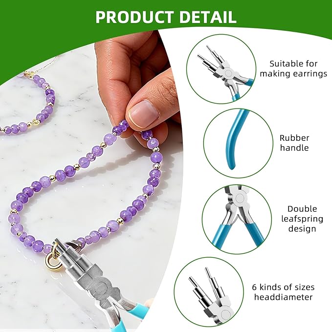 2Pcs Jewelry Pliers Set Jewelry Making Tools Kit Include Nylon Jaw Pliers 6 In 1 Bail Making Plier for Beading Looping Shaping Wire DIY Crafts Rings Jewelry Making Supplies (Blue-Green)