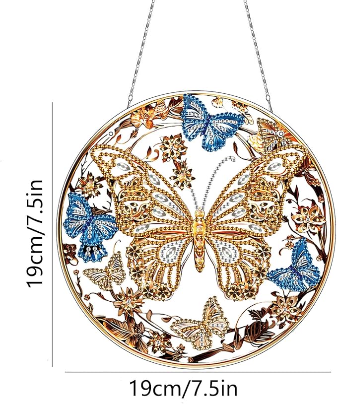 Generic DIY Hanging Diamond Pendant Special Shaped Crystal Diamond Art Painting Ornament Single Sided for Window Home Garden Wall Door Decor-Golden Butterfly