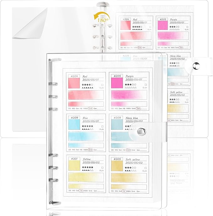 2 Pack A5 Watercolor Swatch Book Painters Color Diary Watercolor 15 Sheets Water Water Color Paper for Artists 140lb 100% Cotton 16 Sheets Glassine Coloring Book Binder for 6 Ring