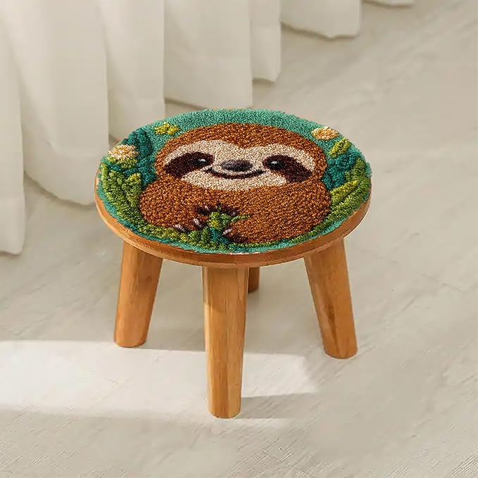 Latch Hook Rug Kit Cute Sloth with Green Color Easy for Beginners Round Shape Carpet Crochet Yarn Craft Mini Rug DIY Hook and Latch Little Tapestry for Home Decor 30x30cm-6