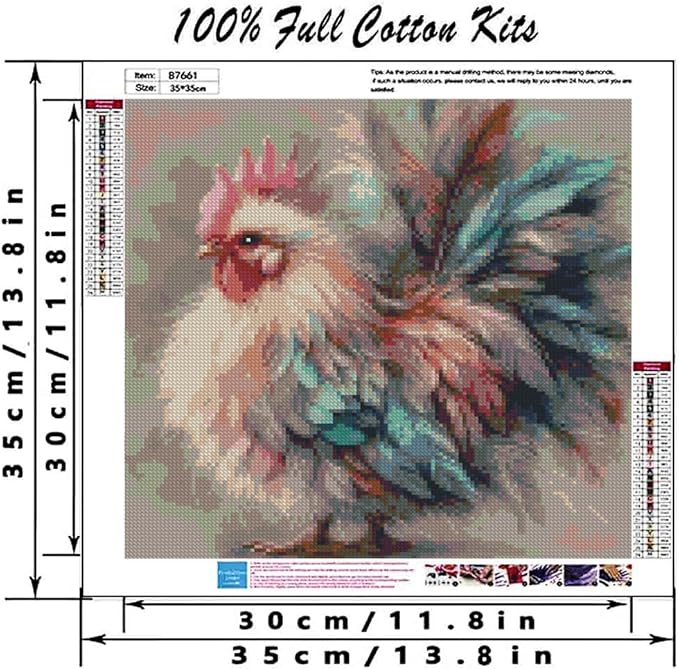 mybisymqq stamping cross stitch kit,chicken counting cross stitch kit for adult beginners, full line diy cross stitch stitching kit for home decor cross stitch patterns 13.7x13.7 inches
