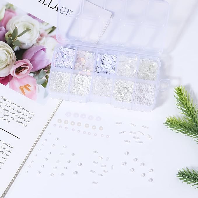 Assorted Beads for Jewelry Making, Glass Seed Bugle Tube Beads Loose Sequins Multiple Sizes for Crafts Sewing Jewelry Making