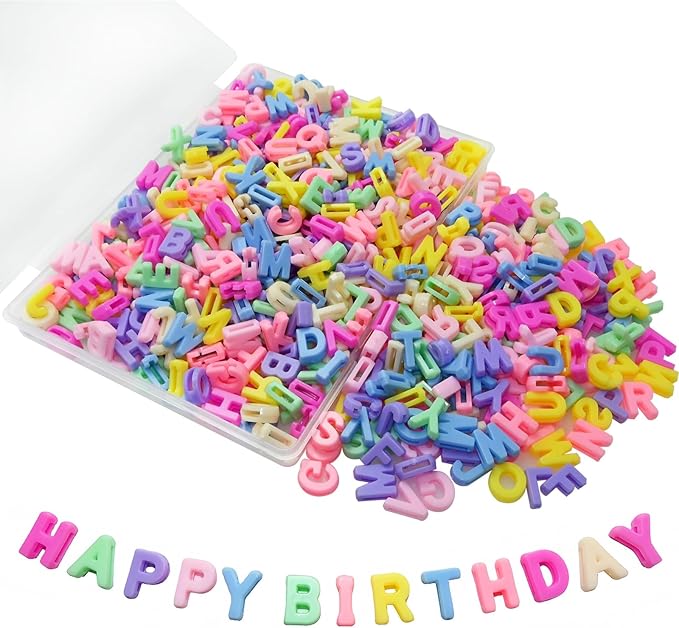 400pcs Macaroon Alphabet Letter Beads,Bulk A-Z Resin Pendants,3D Loose Letter Beads,Plastic Initial Charms for Jewelry Making,Key Chains,Crafts