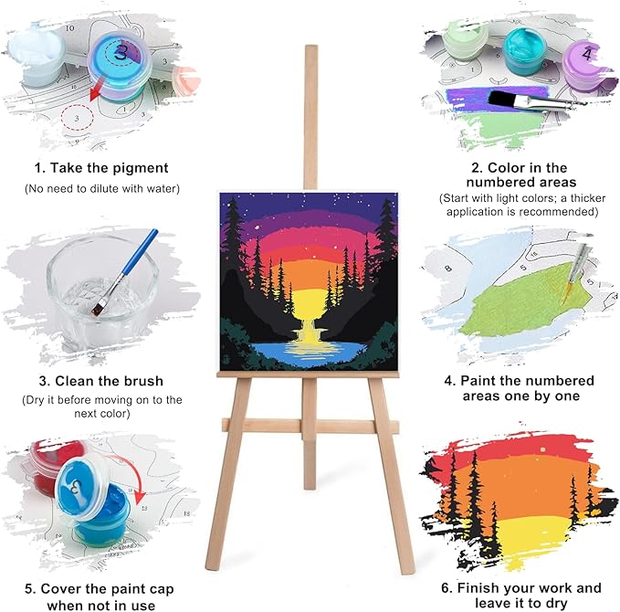 Lxmsja 4 Pack Fantasy Moon Lake Paint by Numbers Kit for Adults, Easy Framed Paint by Numbers for Adults Beginner, DIY Acrylic Oil Painting Craft Kits for Home Wall Decor 8x8 inch