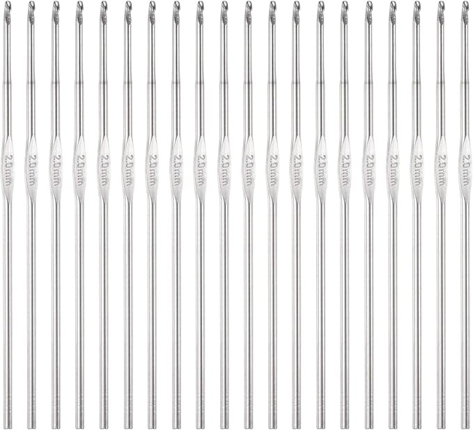 uxcell 20Pcs Crochet Hook Stainless Steel 2.0mm US Size 4 Metal Knitting Needles for DIY Craft Lace Yarn