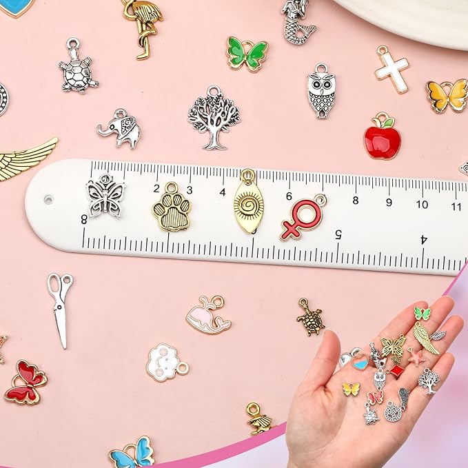 SANNIX 350Pcs Charm for Jewelry Making, Assorted Gold Enamel Charms, Mixed Bulk Antique Gold Tibetan Silver Jewelry Bangle Charm Pendants for Bracelet Necklaces Earrings Making Supplies
