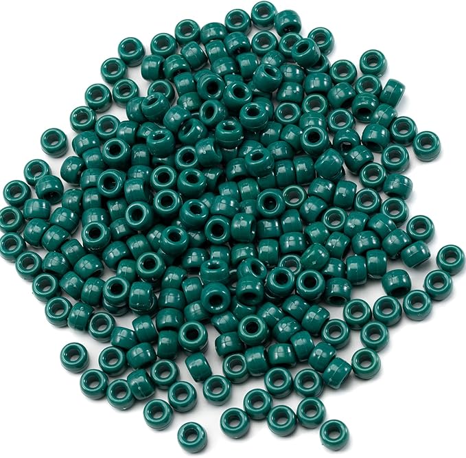 1000 Pcs Acrylic Pony Beads 6x9mm Bulk for Bracelet Necklace Jewelry Making Earring Hair Braiding Kandi Beads (Blackish Green)