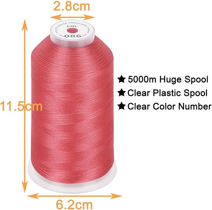 New brothread - Single Huge Spool 5000M Each Polyester Embroidery Machine Thread 40WT for Commercial and Domestic Machines - Deep Rose