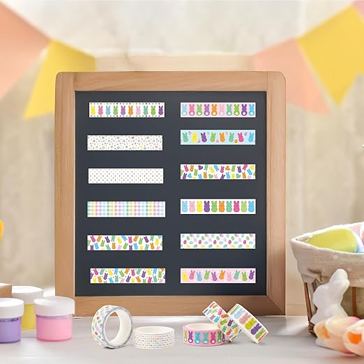 Easter Bunny Washi Tape - 12 Rolls Little Pastel Marshmallow Rabbit Designs, Residue Free, Easy Tear Paper for Spring Scrapbooking, Gift Wrapping, Holiday Card Making & Classroom Crafts
