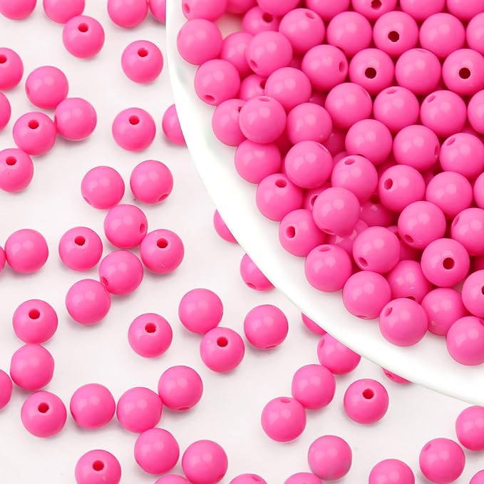 bonny boxx 1000pcs 6mm smooth rose acrylic round beads, plastic resin bubblegum balls chunky gumball beads for necklace and bracelet making, crafting supplies