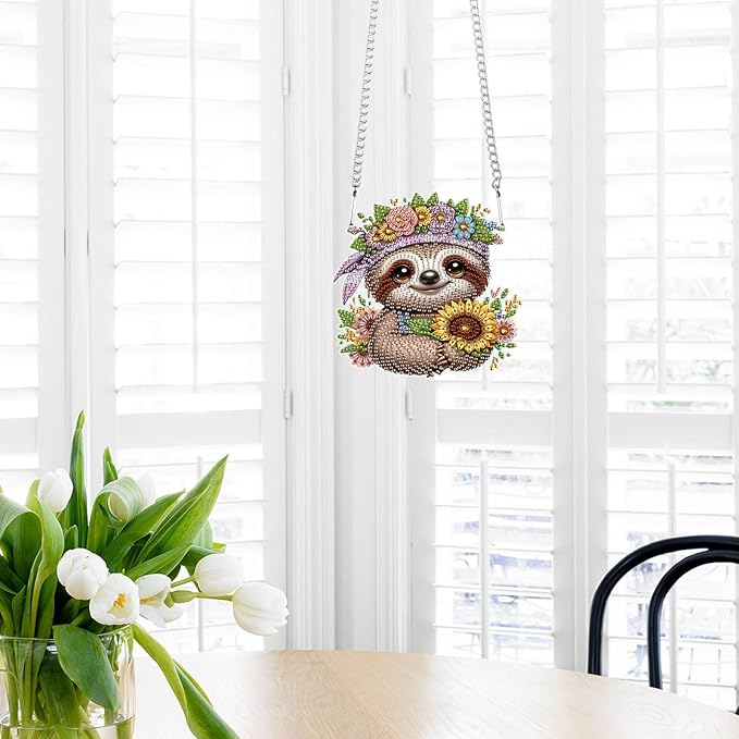Tontut Diamond Art Painting Kits Hanging Decoration, 5D Sloth Sunflower Diamond Art Painting, DIY Special Shape Diamond Craft Wall Garden Decoration, Gifts