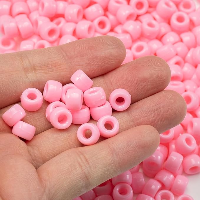 1000 Pcs Acrylic Pink DIY Pony Beads 6x9mm Bulk for Friendship Bracelet Necklace Jewelry Making Earring Pens Hair Beads Braiding Kit