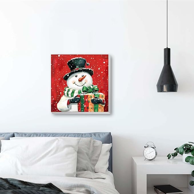 Reofrey Framed Paint by Numbers Kit for Adults & Beginner - 8x8 Inch Canvas Christmas Paint by Numbers - Snowman Educational & Creative Art Set for Beginners - Perfect for Home or Wall Decoration