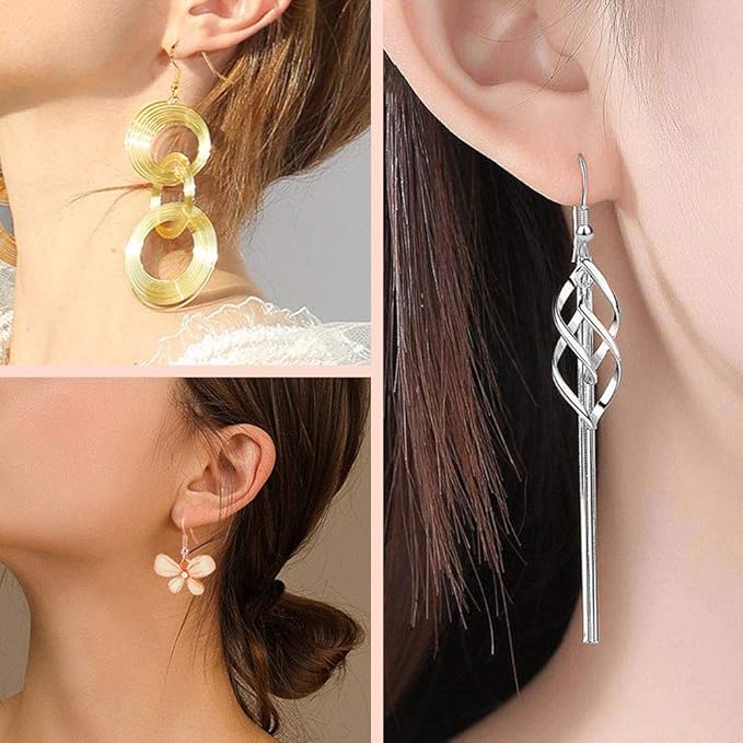 925 sterling earring hooks hypoallergenic 48pcs silver+gold+rose gold jewelry making supplies findings ear wires fish hook nickel-free kit with 48pcs clear rubber earring backs for diy jewelry