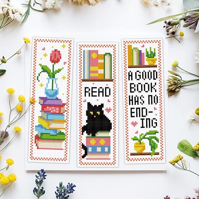 ACRNIGHEET 6PCS Cross Stitch Bookmark Kit for Beginner Bookshelves Stamped Cross Stitch Kits for Adults DIY Embroidery Bookmark Kits Crossstitch Kits Adult with Instructions Hand Craft Gift 11CT