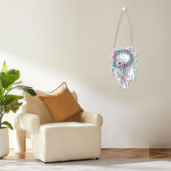 MOGTAA Dream Catcher Diamond Art Hanging Pendant Kits, 5D Special Shape Diamond Art Kits for Adults, Crystal Rhinestones Flowers Diamond Painting Gem Art for Home Garden Wall Decor